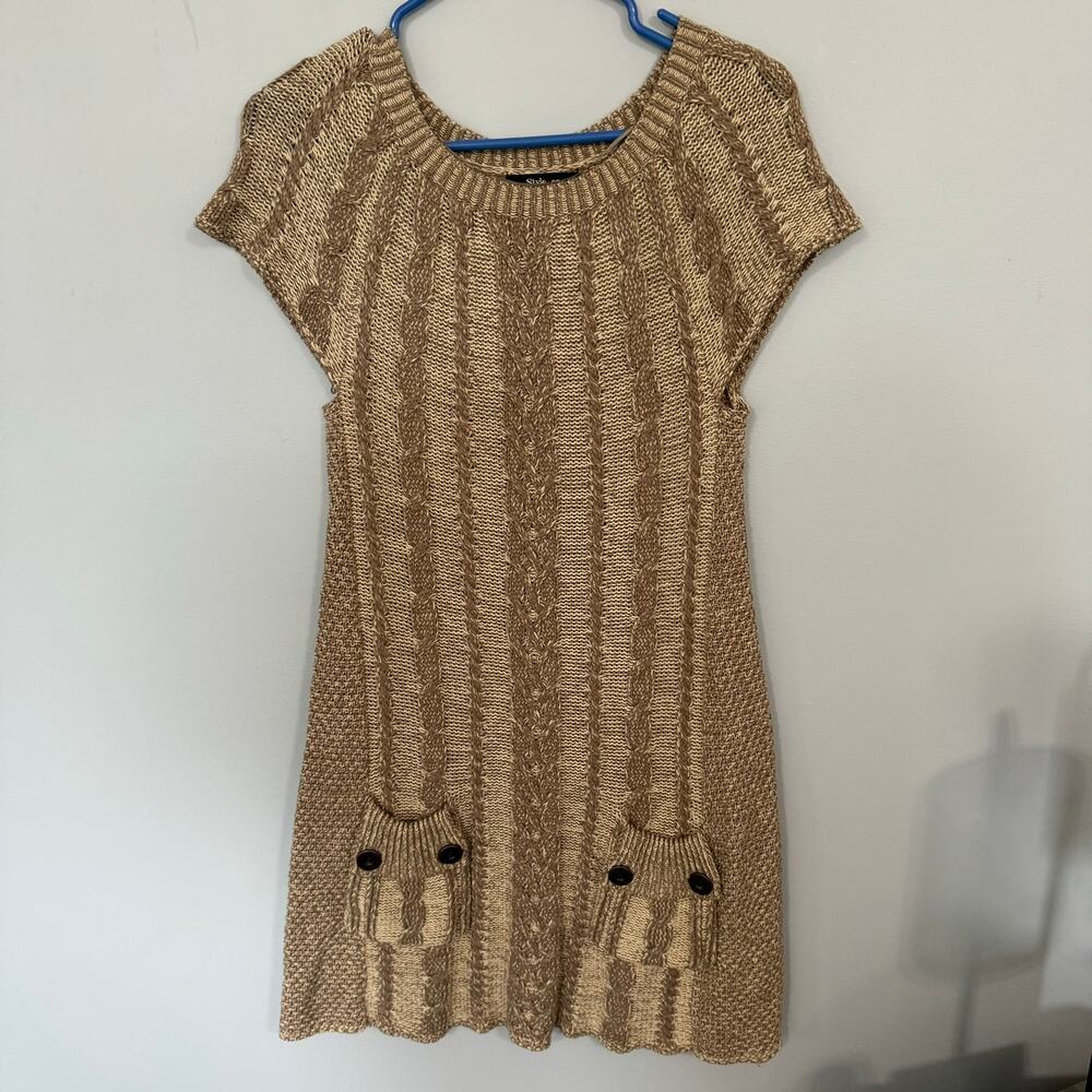 Style & Co. Brown Cable Knit Mini Sweater Dress Size Medium
